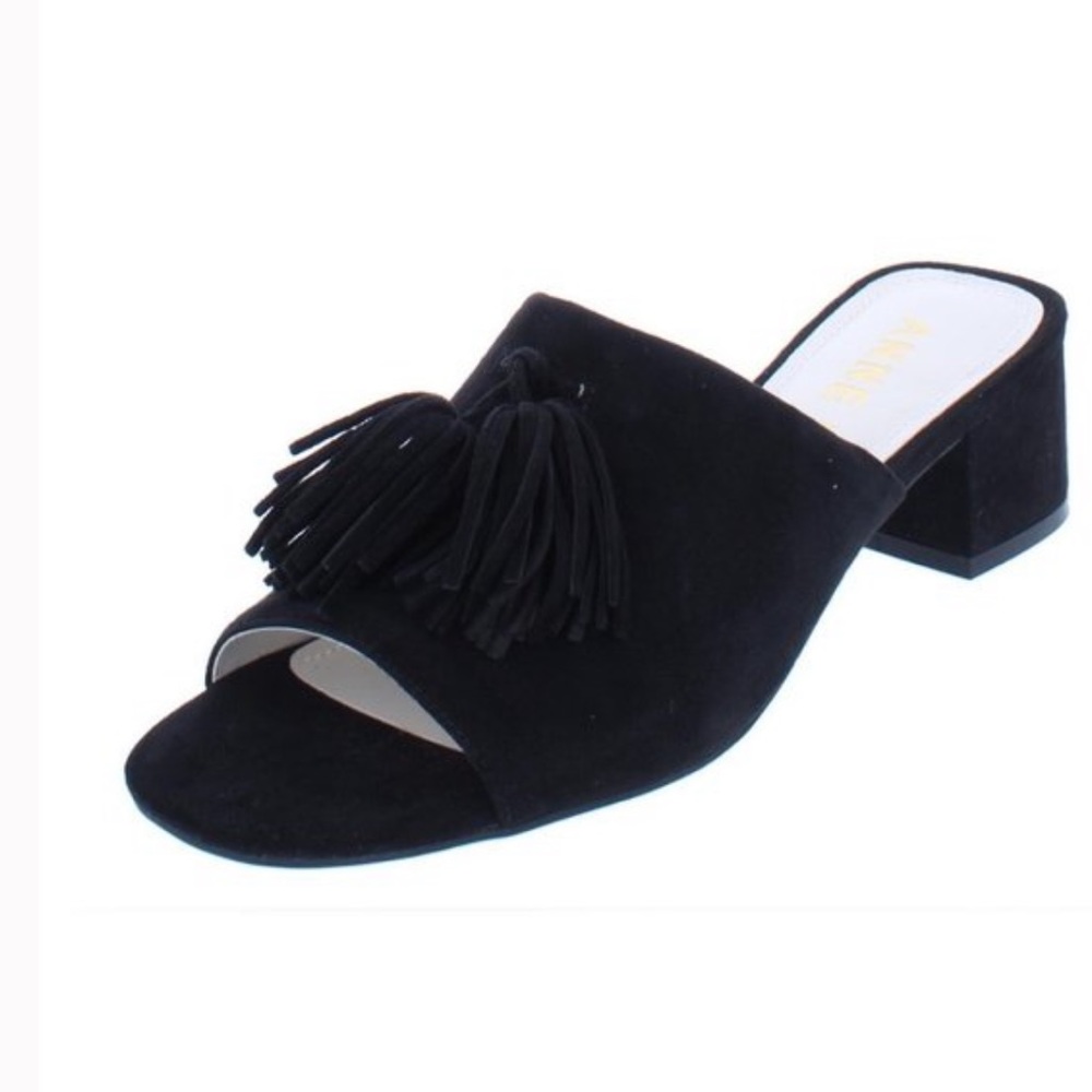 Anne Klein Salome Black Tassel Open-Toe Mules